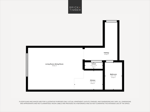 Floor plan for studio, 1 bath, 360 sqft
